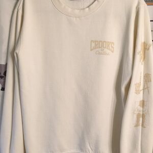 Crooks & Castles Cream Crewneck with Subtle Logo and Sleeve Graphics